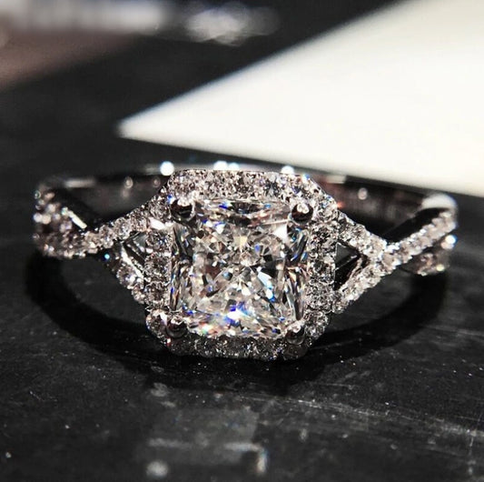 6mm Princess Cut Zircon Ring 925 Sterling Silver Engagement Band Europe And America Style Geometric Mosaic Jewelry
