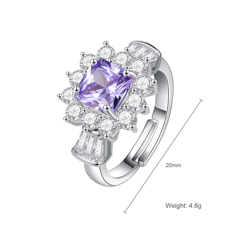 Womens Zircon Ring Copper Ring Retro Ring Purple Ring Geometric Ring Ladies Fashion Ring Elegant Ring Anniversary Ring Special Occasion Ring Gift for Her
