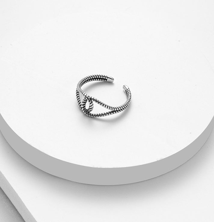 925 Sterling Silver Ring for Women Adjustable Band Vintage Design Mixed Twist Thin Ring Band 2.5mm Width Lightweight 2g