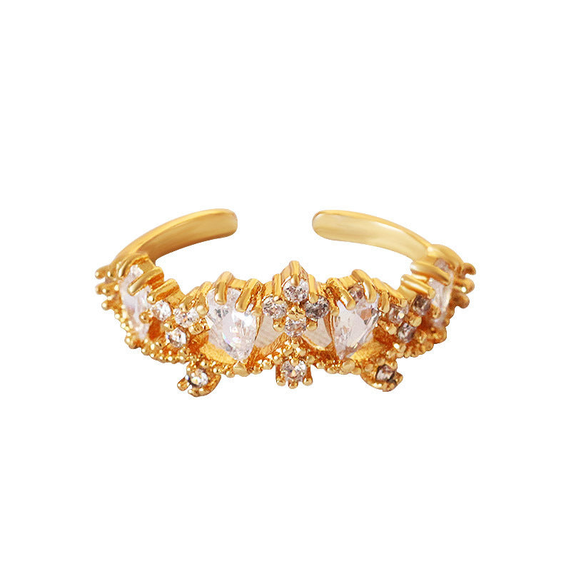 Zircon Drop Ring Adjustable Crown Style Jewelry For Her Copper Electroplating Gift Birthday Anniversary Present Today