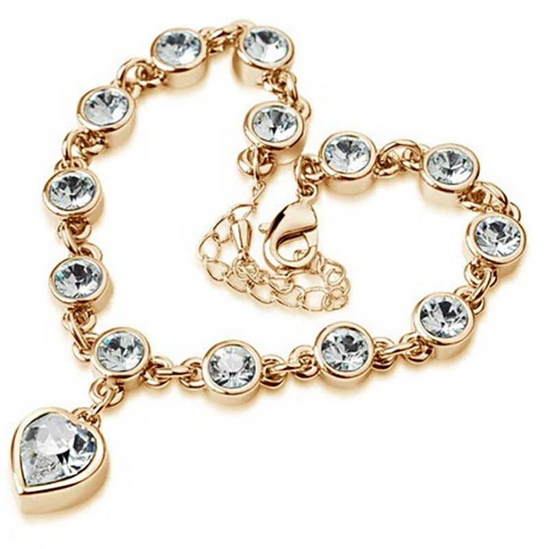 Womens Crystal Peach Heart Rhinestone Bracelet Alloy Jewelry Bangle European Style Fashion Elegant Daily Style