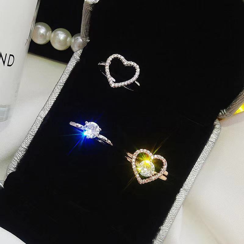 Womens Two In One Love Ring Set Adjustable Alloy Ring With Zircon Inlay Rhinestone Decor Gift For Her Everyday