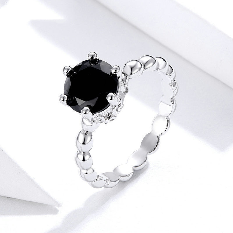 Gold Inlaid Copper Ring Six Claw Zircon Crown Geometric Design Korean Fashion Travel Souvenir Ring Keepsake Gift Idea