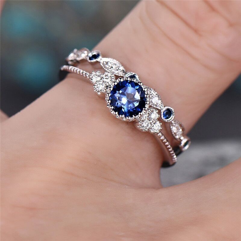 Women Zircon Ring Set Platinum Plated Geometric Diamond Simulant Jewelry Daily Wear Promising Anniversary Gift