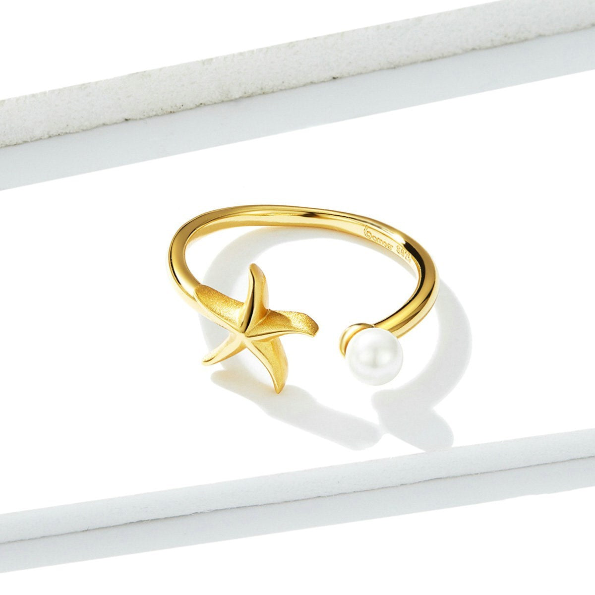 Womens Pearl Starfish Ring Adjustable Copper Alloy Inlaid Gems Fashion Jewelry Festivals Elegant Gift Giftable