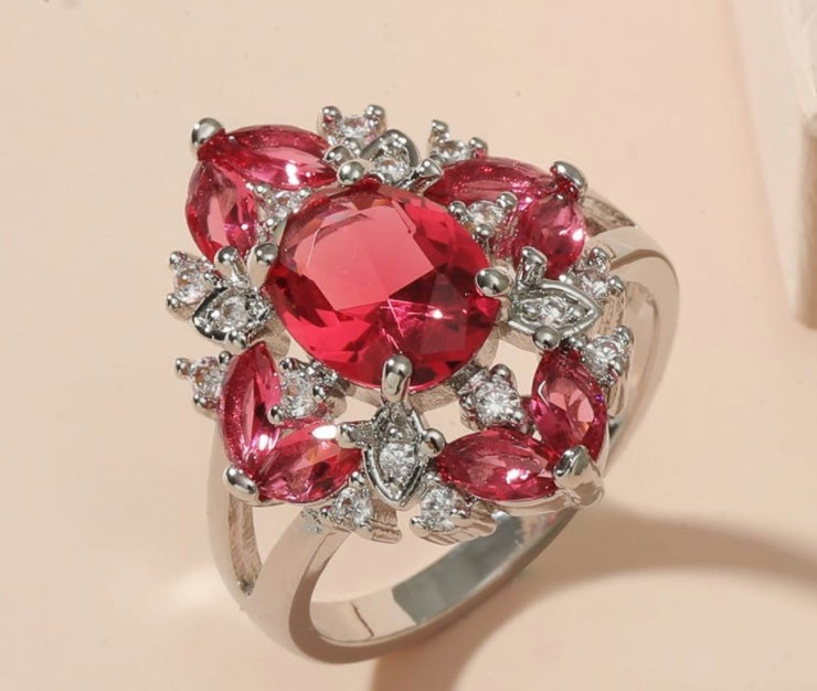 Blue Gemstone Ring Copper Zircon Geometric Silver Plated