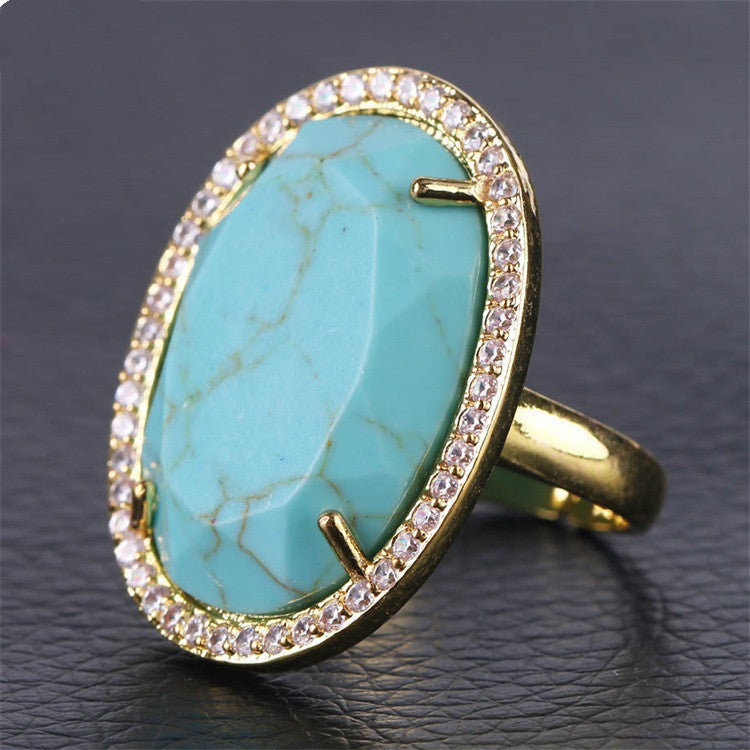 Womens Natural Stone Gold Plated Rhinestone Ring With Cut Gemstone Elegant Fashion Jewelry Accessory for Women