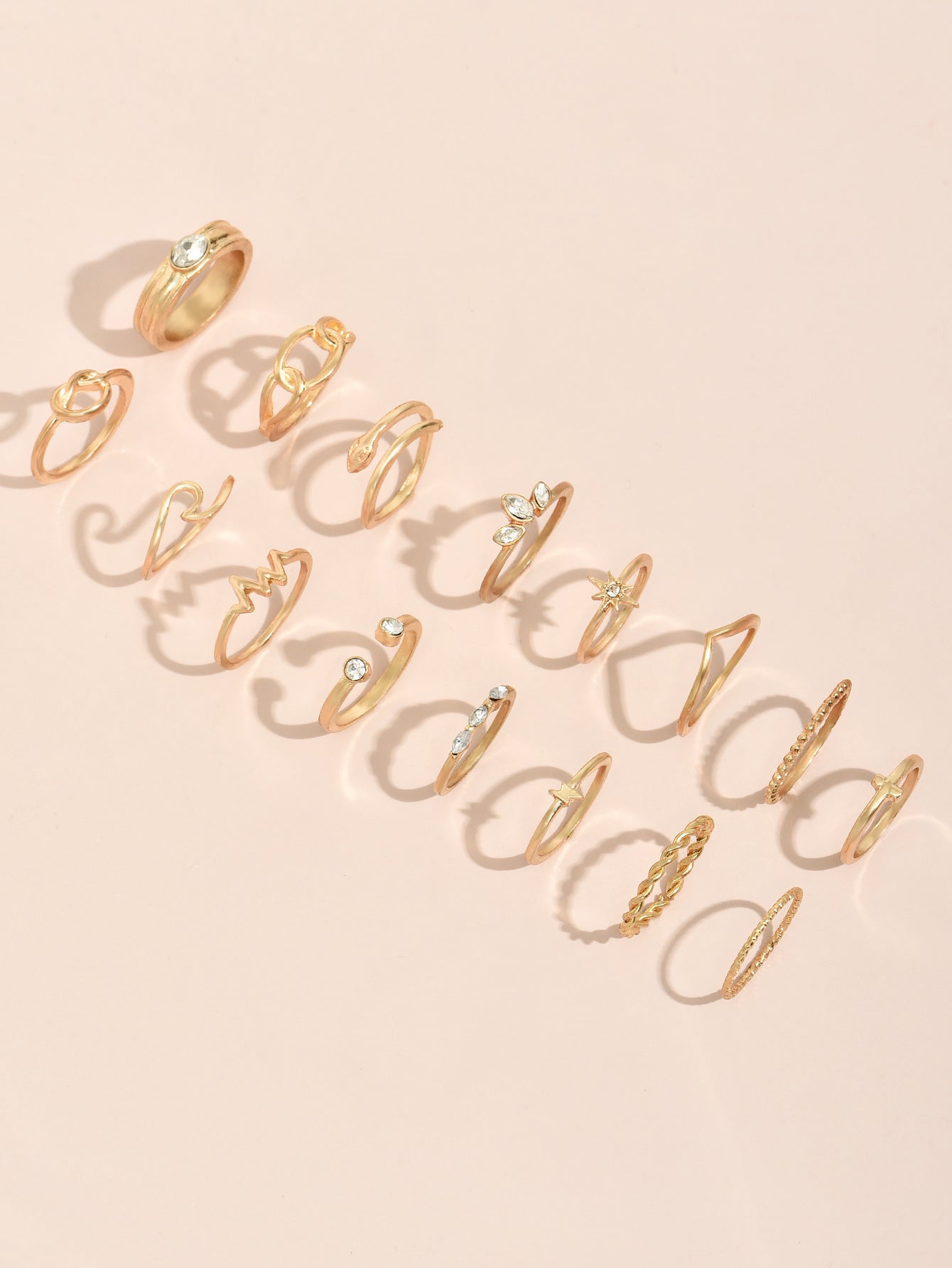 Golden Ring Set For Women And Girls Alloy Wave Cross Knotted Twist Stackable Rings Fashion Jewelry Gold Shines