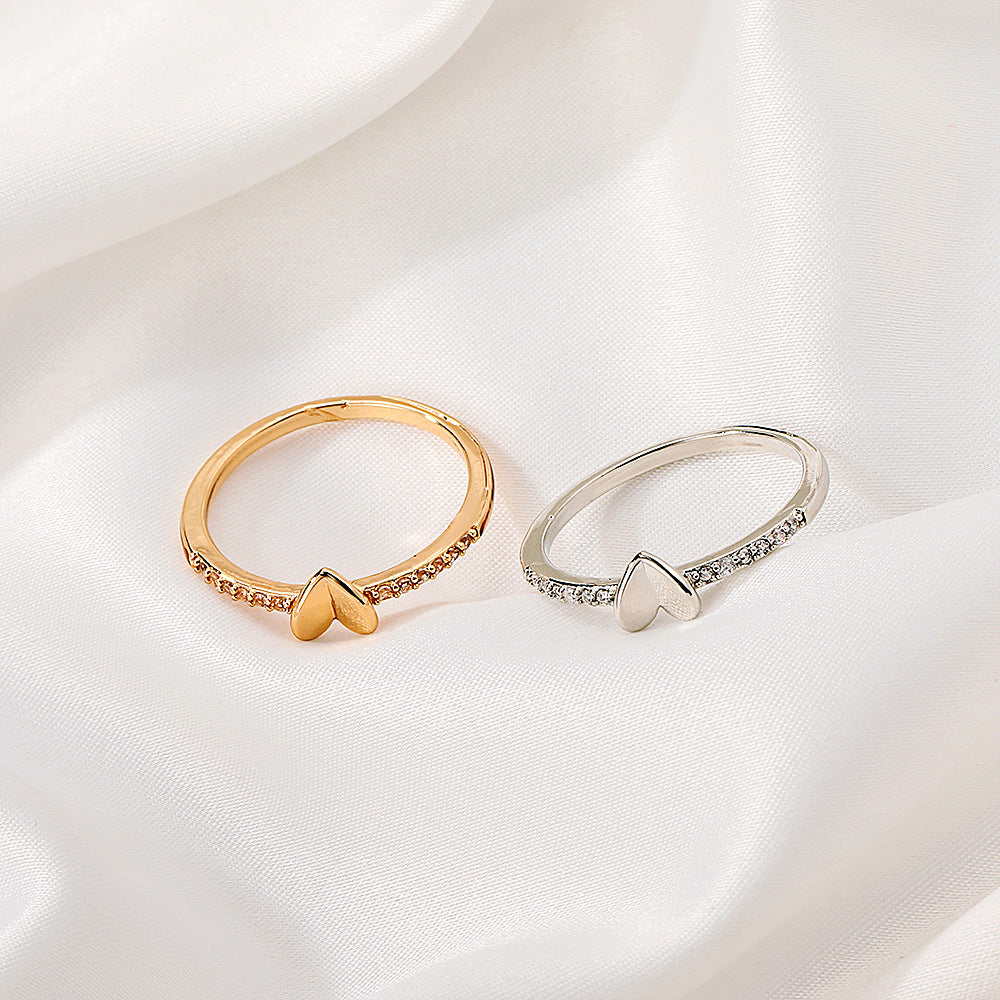 Copper Geometric Love Ring Electroplated Band Korean Fashion Jewelry For Her Valentines Day Gift Statement Ring