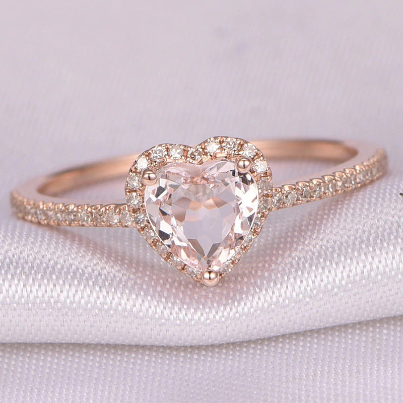 Womens Heart Shape Wedding Ring Alloy Simulated Diamond Micro Set Ring European Individually Packed White Gold
