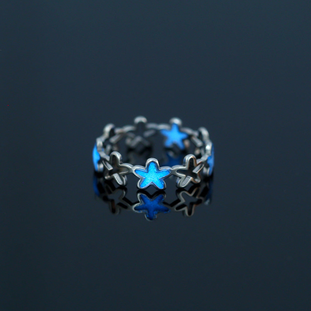 Womens Stainless Steel Ring Five Pointed Star Design With Dripping Oil Finish Trendy Style Jewelry Gift For Her