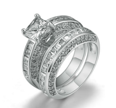 Womens Zircon Square Ring Platinum Plated Durable Geometric Fashion Elegant Anniversary Promise Ring For Everyday Wear