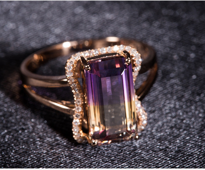 Rose Gold Plated Open Ring With Zircon Inlay Adjustable Geometric Design For Women Wedding For Daily Wear Gift