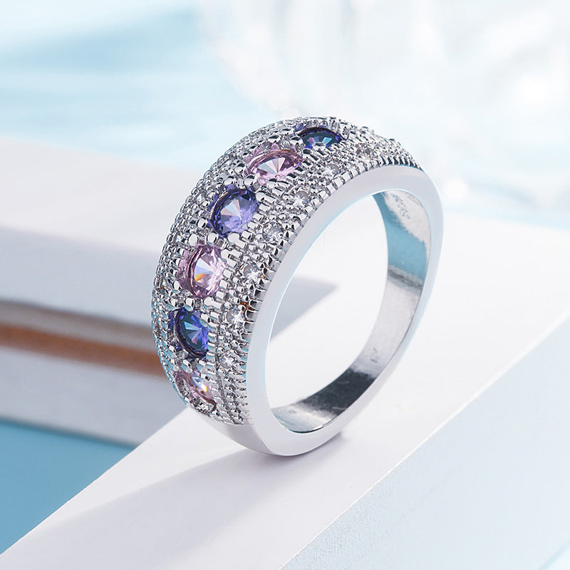 Zircon Color Diamond Copper Jewelry European American Style Geometric Design Electroplated Finish Fashion Shine