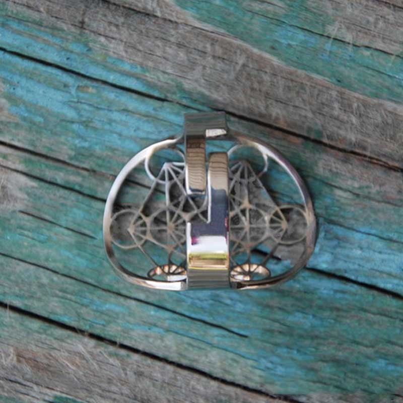 Adjustable Stainless Steel Ring Sacred Geometry Hollow Cube