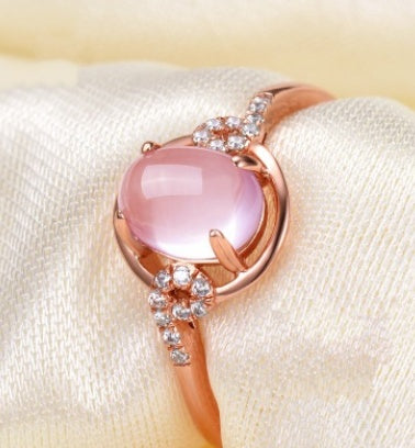 Womens Rose Gold Plated Rose Quartz Gemstone Ring Adjustable Opening White Copper Drop Shape Index Finger Tail Ring