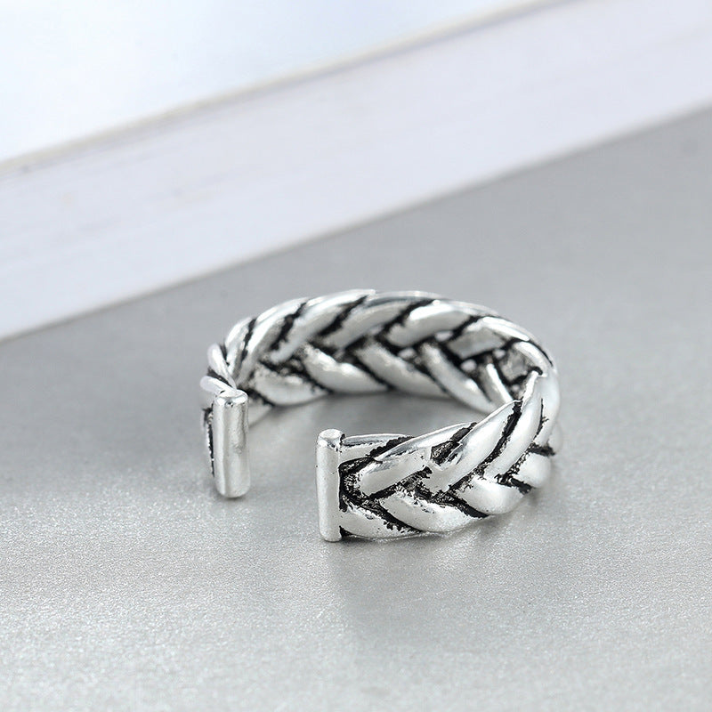 Woven Adjustable Open Ring Two Line Bare Body Design Vintage White Copper 6mm Wide 16mm Inner Diameter High Quality