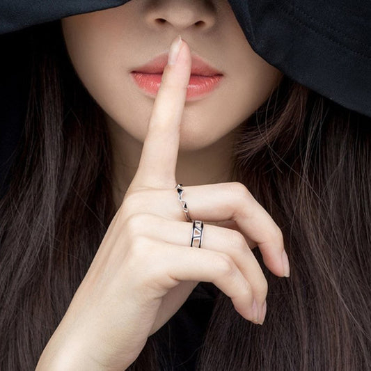 Adjustable Couple Rings Silver Plated Geometric Lovers Promise Wedding Band Set For Him And Her Gift Ready Now Today