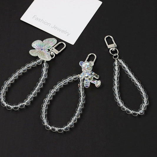 Acrylic Keychain Cartoon Bear or Butterfly Clear Charm with Durable Cotton Thread and Protective Case Key Ring