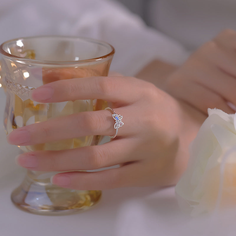 Adjustable Copper Ring Open Butterfly Zirconia Jewelry