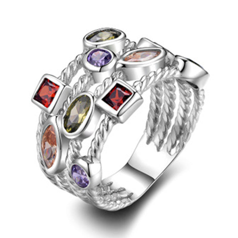 Womens Wedding Ring With Electroplated Metal And Gem Inlays