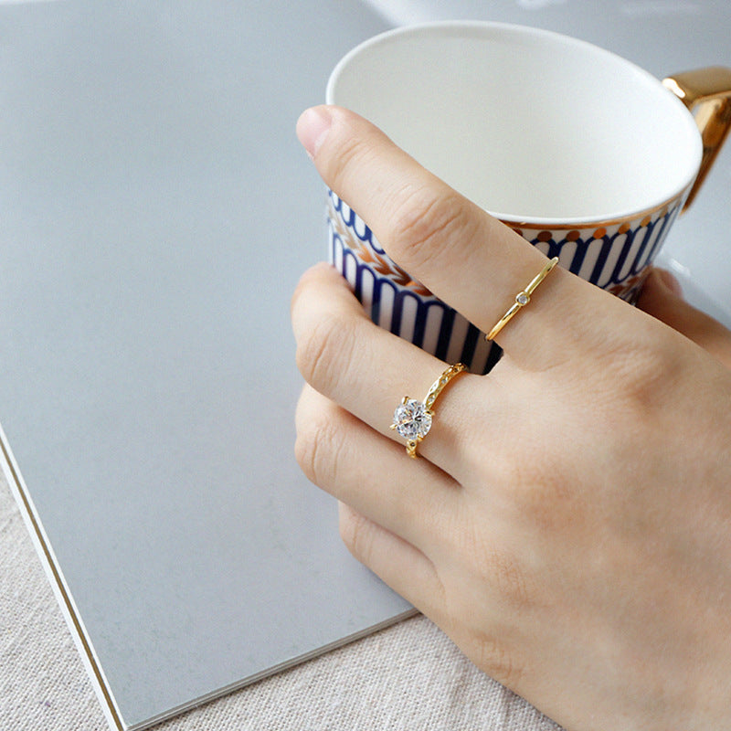 Adjustable Sterling Silver Ring With AAAA Zircon Gem Minimalist Design Jewelry Gift For Her Platinum Gift Chic