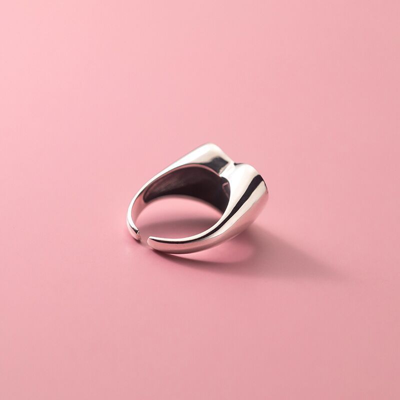 Adjustable Copper Ring For Women With Love Star Zircon Accent Electroplated Retro Silver Tone Gift For Birthday