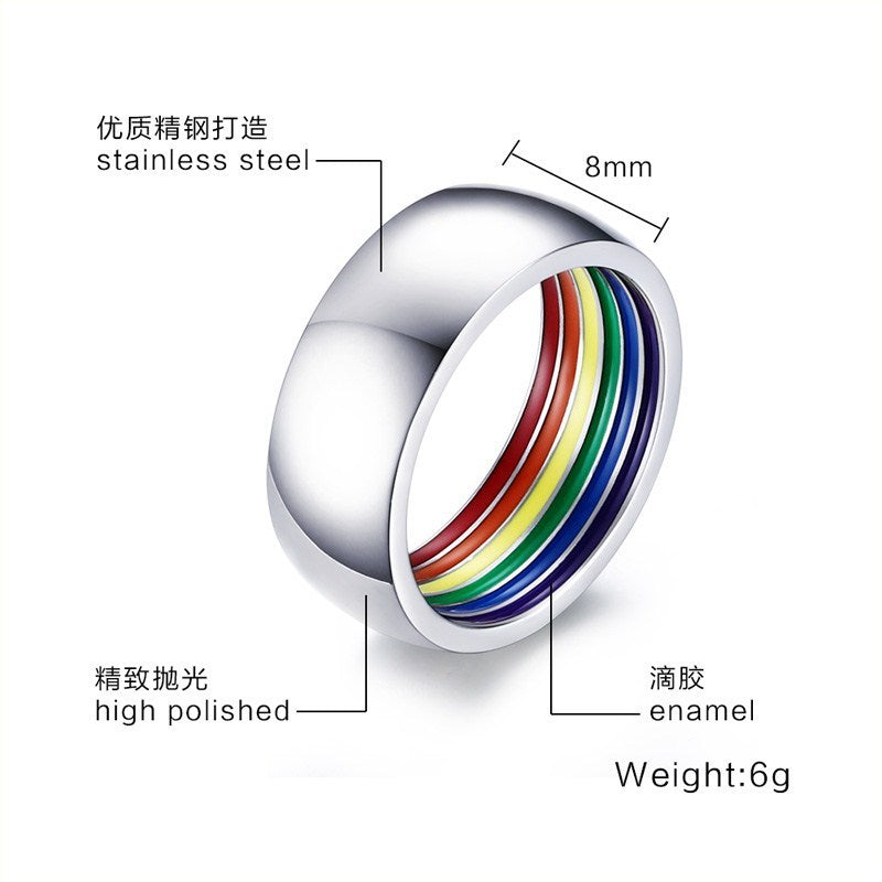 Rainbow Jewelry Ring 8mm Stainless Steel Mens Geometric Ring Silver US Sizes 7 8 9 10 11 12 Rings Jewelry Ring