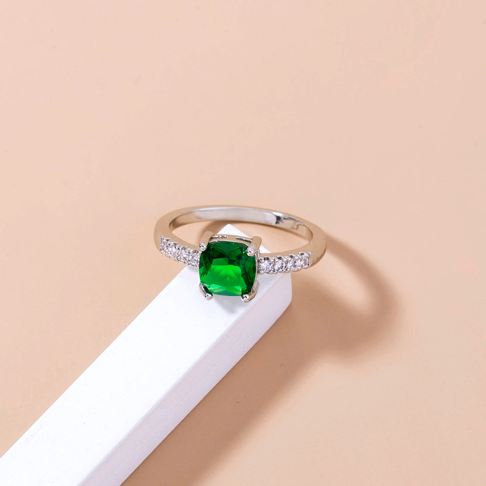 Geometric Green Gemstone Ring With Zircon Copper Adjustable
