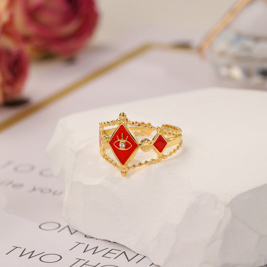 Womens Stainless Steel Ring Dripping Oil Prismatic Eye Pattern Adjustable Opening Fashion Jewelry High Quality Durable