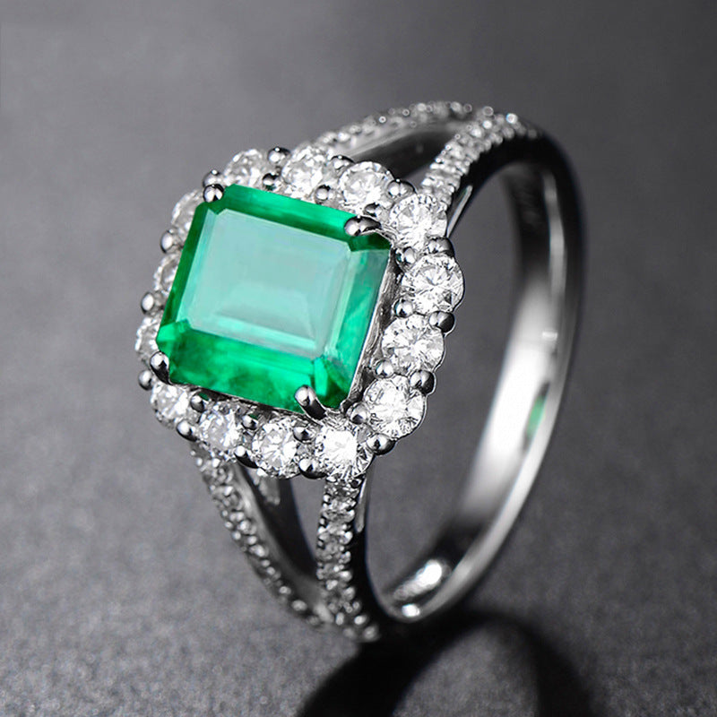 Copper Ring Inlaid With Zircon And Emerald Green Electroplated Geometric Style Jewelry For Everyday Wear Shine