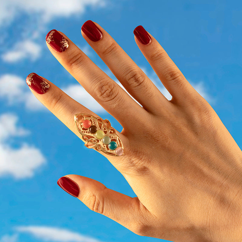 Adjustable Stone Yoga Ring Silver Butterfly Geometric Hollow Chakra Ring Vintage Fashion For Women And Men Chic