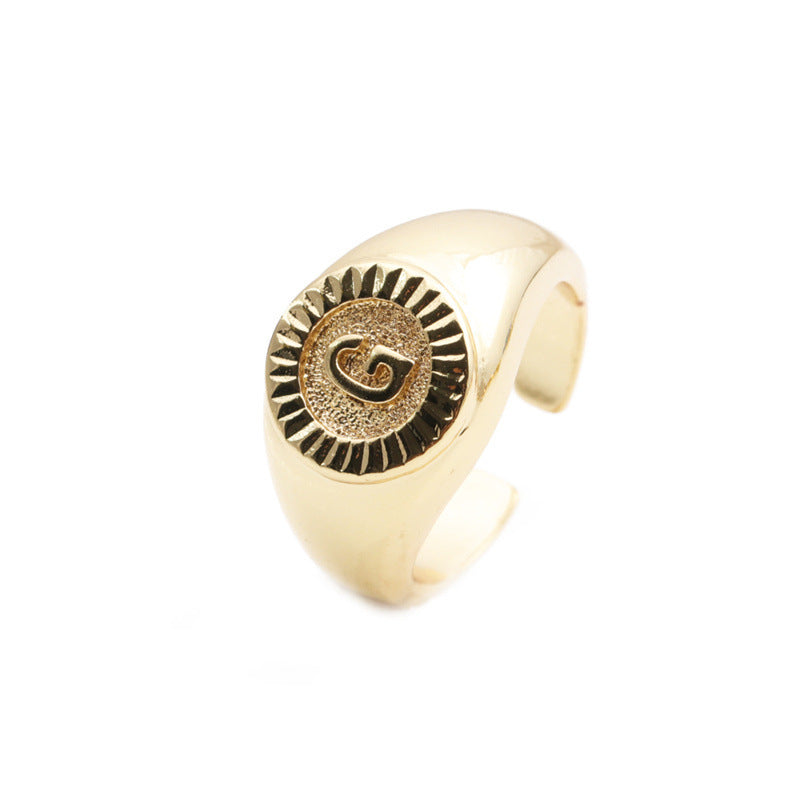 Copper Plated Real Gold English Letter Adjustable Index Finger Ring Fashion Jewelry Women Everyday Style Accessory