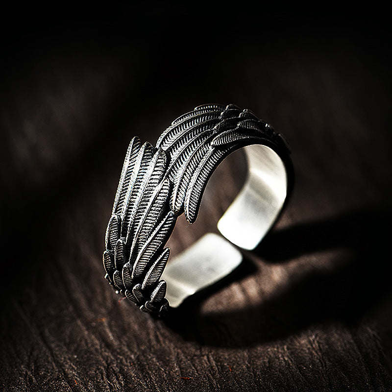 Angel Wings Couple Rings Adjustable Open Ring Geometric Design Electroplated Unisex Fashion Ring Thai Silver Style