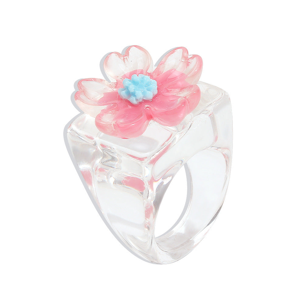 Resin Rings For Women Colorful Acrylic Geometric European Style Statement Jewelry Colorful Resin Ring Ornament