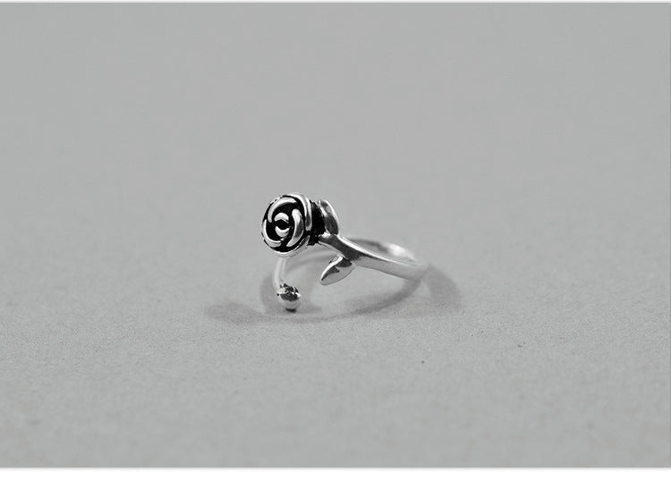 Sterling Silver Rose Flower Open Ring Vintage Design S925 Jewelry For Women And Girls Elegant Floral Ring Wear