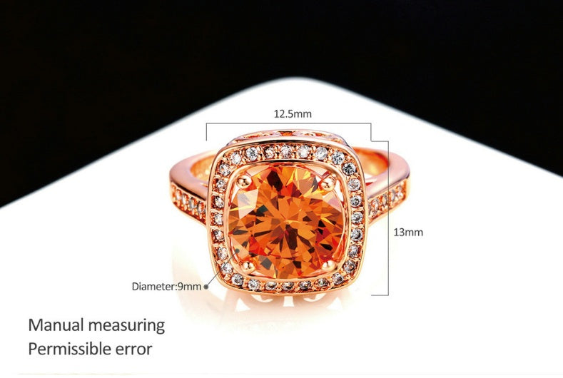 Womens Rose Gold Plated Ring With Micro Inlaid Zircon Geometric Design Elegant European American Accessory Jewelry