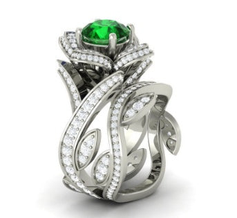 Womens Rose Zircon Floral Ring Copper Silver Plated Artificial Gemstone Inlay Elegant Fashion Jewelry Chic Gift