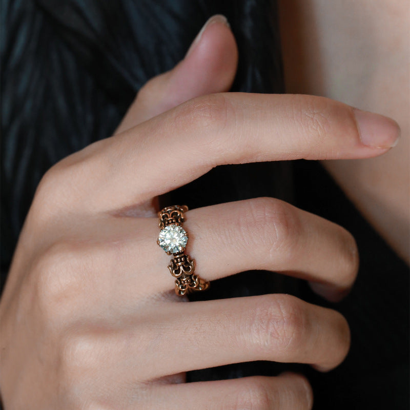 Copper Open Adjustable Ring With Geometric Flower Luce RetroVintage Style For Women Elegant Everyday Wear Chic