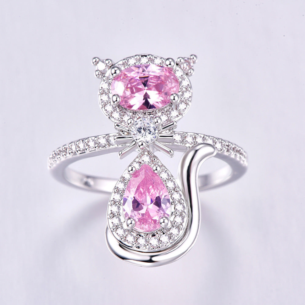 Zircon Couple Ring Plated Copper Jewelry Elegant Engagement Wedding Promise Gift Sizes 6 7 8 9 With Zircon Inlays