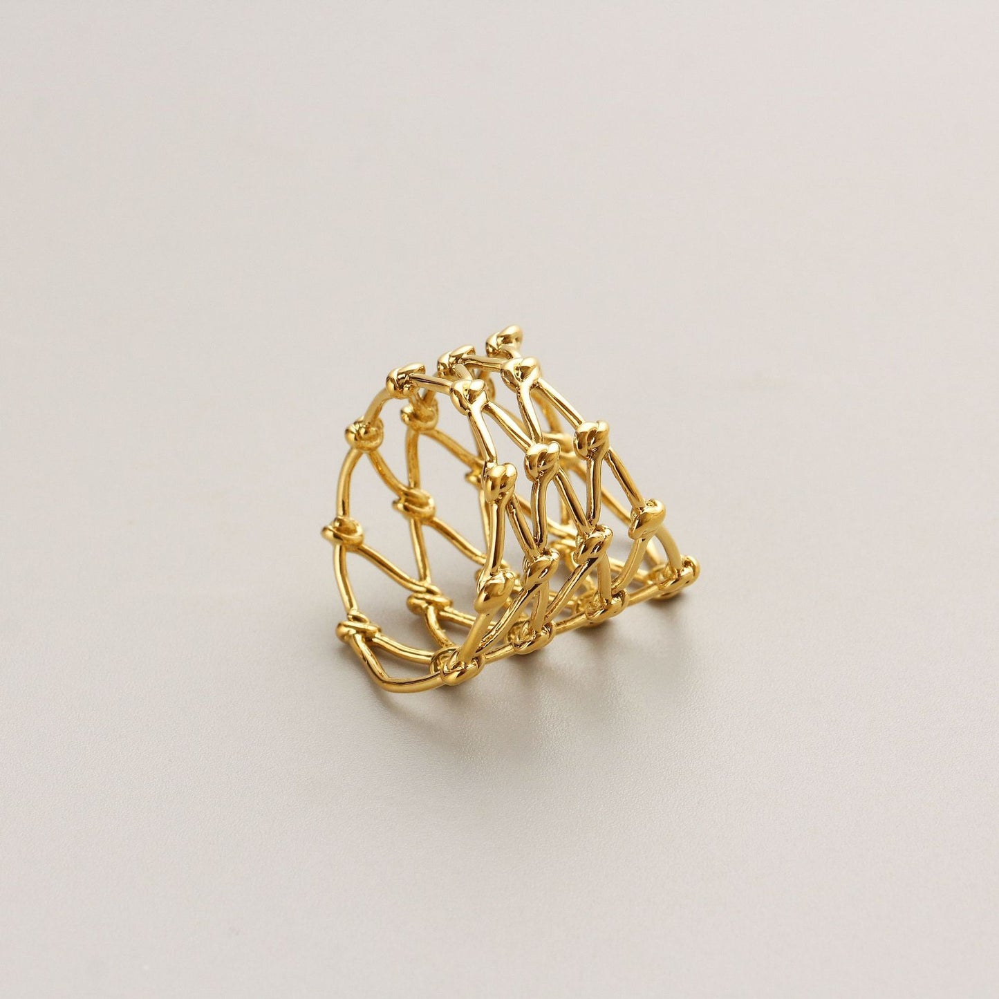 Woven Knotted Wide Face Ring For Women Geometric Hollow Copper Base 18K Gold Plated Finish Elegant Design Chic