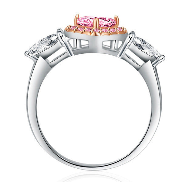 Womens Heart Ring With Zircon Gemstone Inlay White Gold Tone Alloy Jewelry Peach Heart Prong Setting For Her Gift