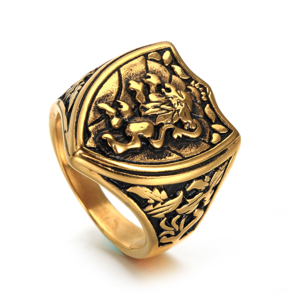 Mens Stainless Steel Lion Ring With Golden Finish Geometric Totem European Design Jewelry Gift For Men Jewelry