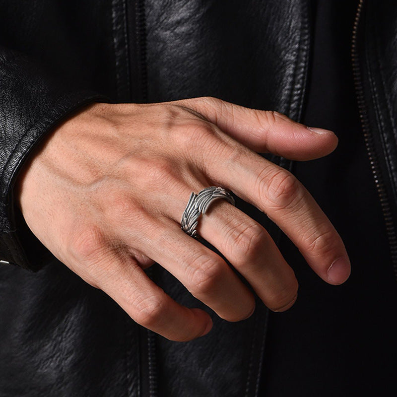 Angel Wings Couple Rings Adjustable Open Ring Geometric Design Electroplated Unisex Fashion Ring Thai Silver Style