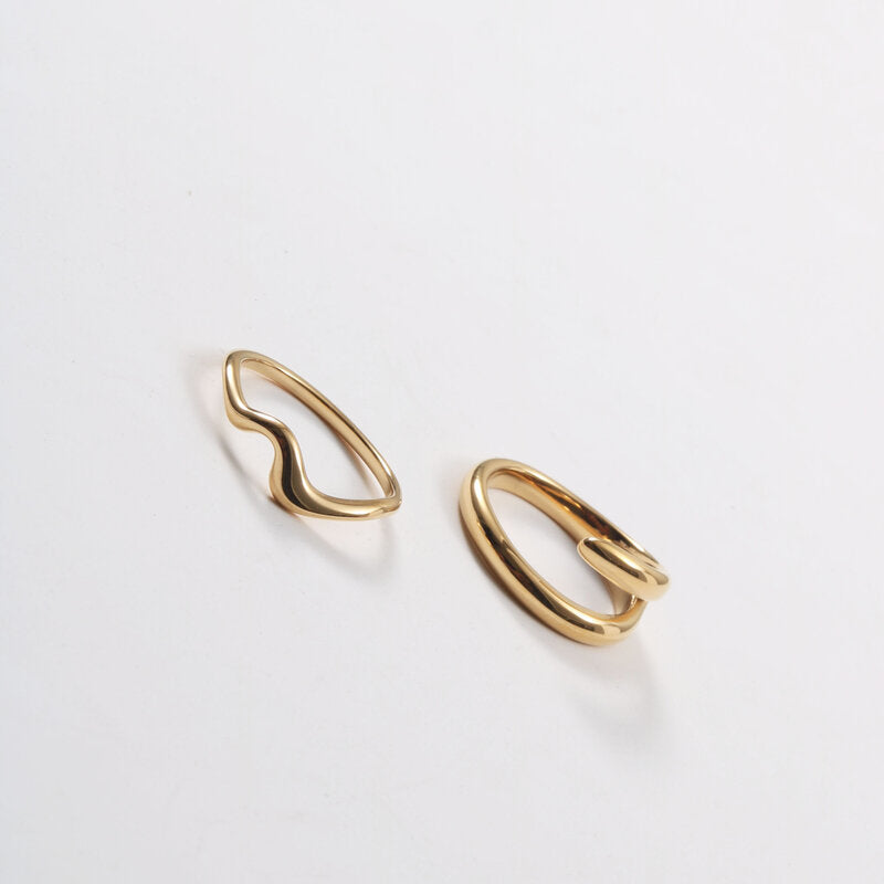 18K Gold Electroplated Titanium Steel Ring Diamond Insert Material Titanium Steel Female Style Gold Color Sizes 6 7 8