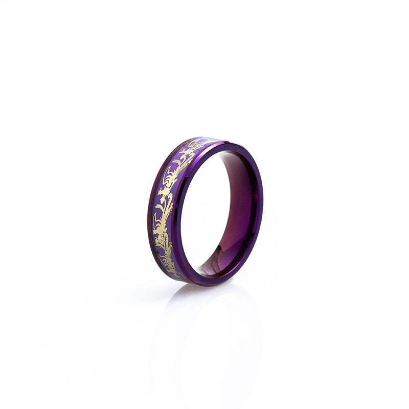 Purple Titanium Steel Rings for Women and Men Dragon Phoenix Design Electroplated Fashion Wedding Band Everyday