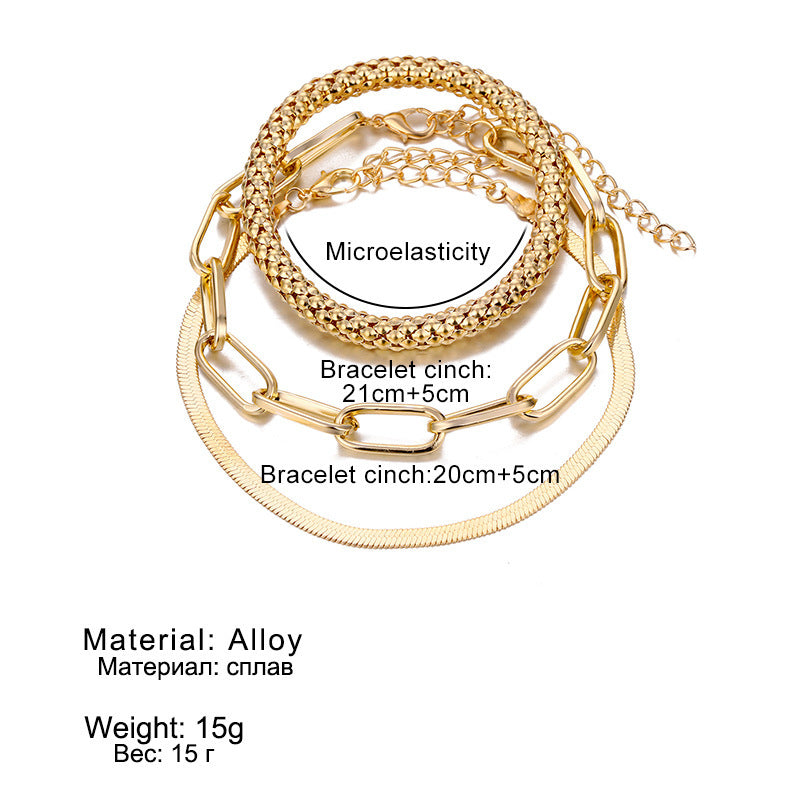 Womens Gold Plated Bracelet Set With Layered Snake Chain And Geometric Gem Accents Electroplated Finish Sparkle