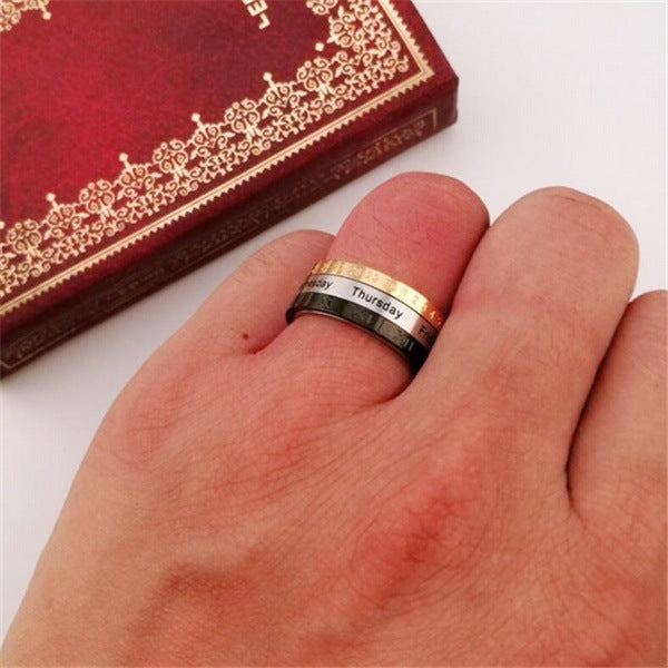 Mens Titanium Steel Time Ring Rotatable With Three Color Not Inlaid Ring Geometry Europe Style Durable Build Quality