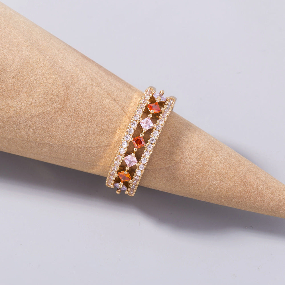 Womens Rainbow Zircon Star Ring Copper Geometrical Dainty Jewelry For Her Everyday Wear Fashion Accessory Gift