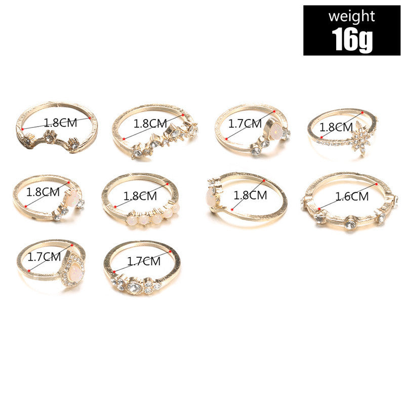 Womens Geometric Rings Set With Water Drop Diamond Accents Ten Piece Alloy Jewelry Electroplated Knuckle Rings5